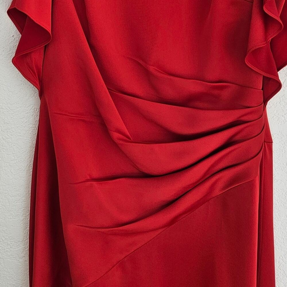 Theia Red Asymmetric Ruched Flutter Sleeve Gown S… - image 4